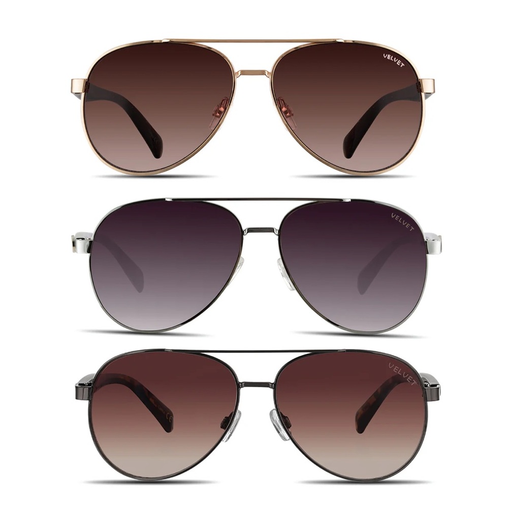 VELVET Aviator Sunglasses - Gold, Silver, Black